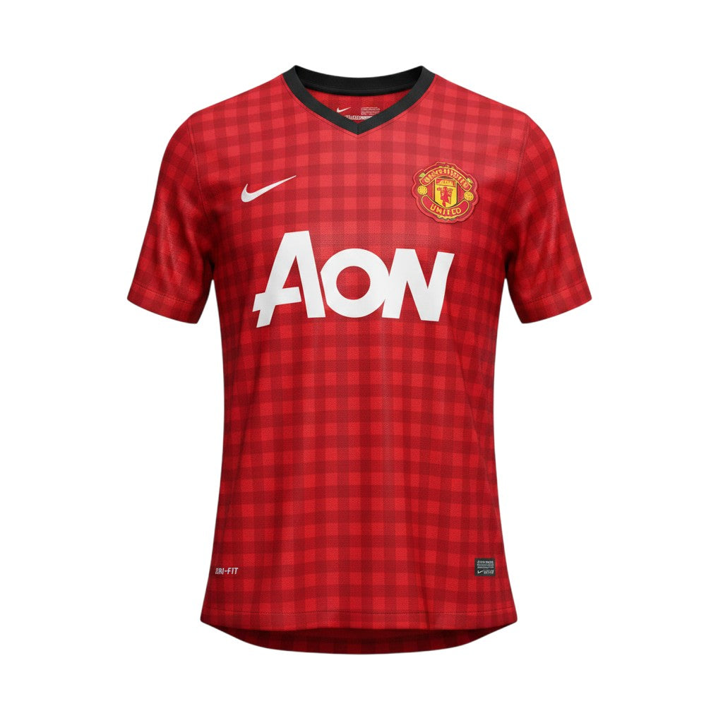 Camiseta de local retro Archive Football del Manchester United 2012/13 en rojo con patrón de cuadros y logo Aon