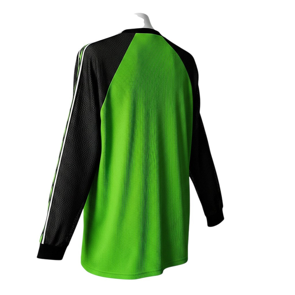 Vista trasera de la camiseta de portero retro Archive Football del Manchester United 1998/99 en verde y negro