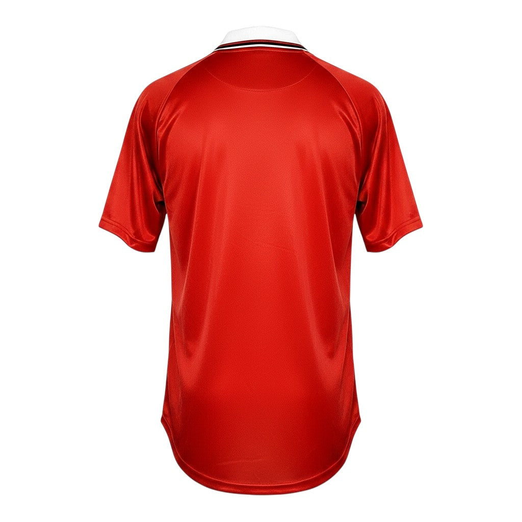 Vista trasera de la camiseta retro de fútbol Archive Football del Manchester United 1997-2000 en color rojo brillante