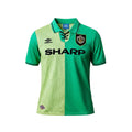 Camiseta retro Archive Football del Manchester United 1992/94, diseño bicolor verde con cuello acordonado y logo Sharp