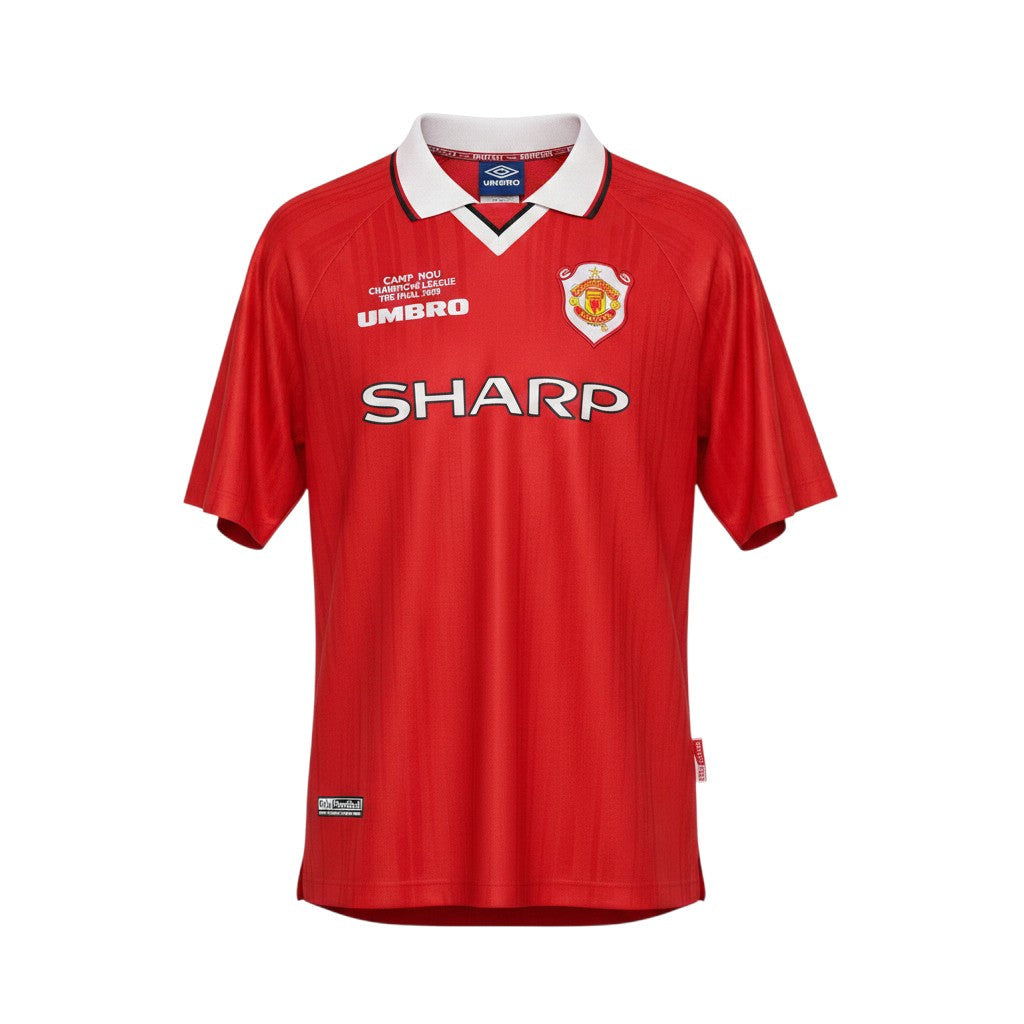 Camiseta retro de fútbol Archive Football Manchester United 1997-2000 roja con cuello blanco y logos bordados