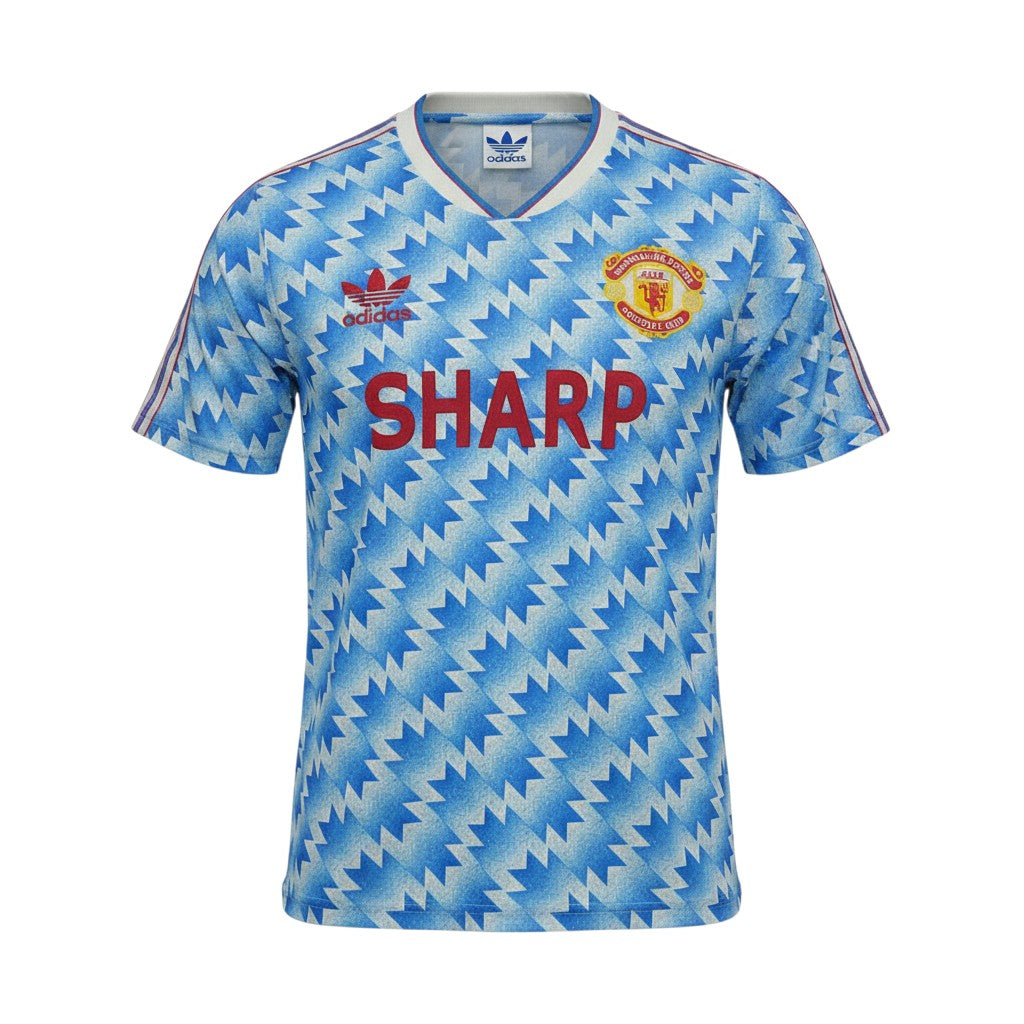Camiseta retro de visitante Archive Football del Manchester United 1990/92 en azul con estampado geométrico y logo