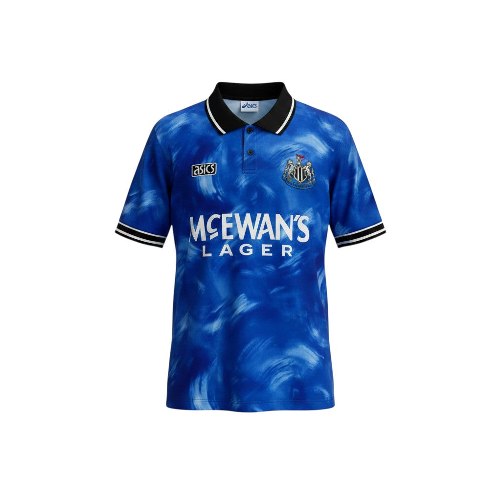 Camiseta retro de visitante del Newcastle United 1993/95 de Archive Football en azul con estampado abstracto