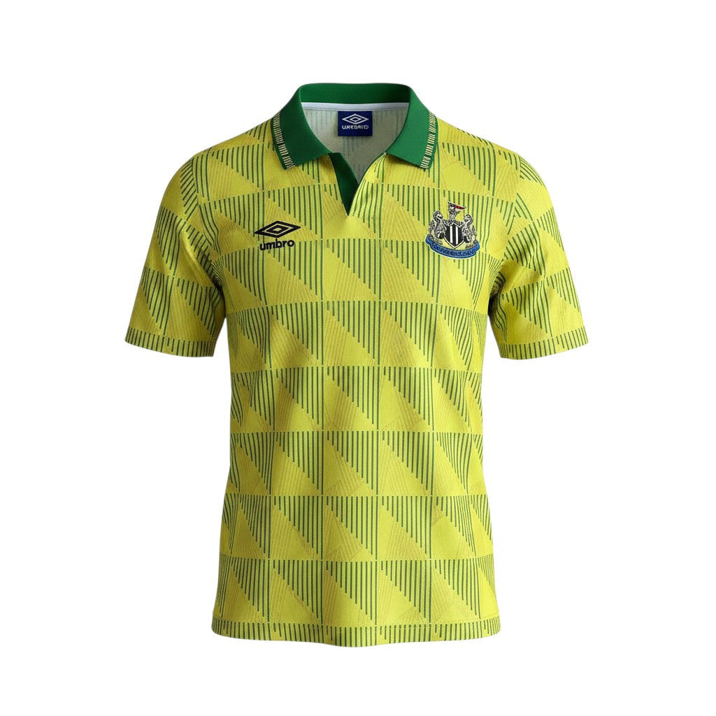 Camiseta retro de visitante del Newcastle United 1990/93 de Archive Football en amarillo y verde con cuello polo