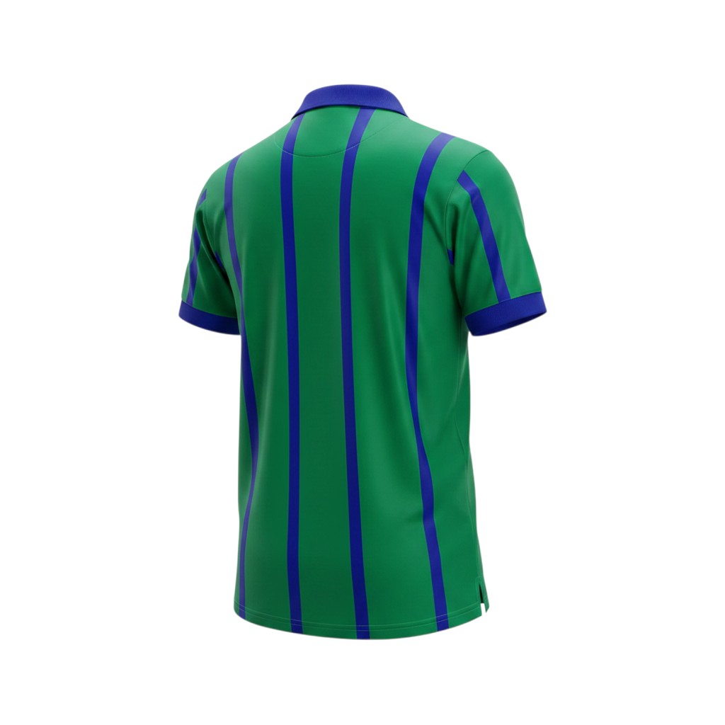 Vista trasera de la camiseta retro Archive Football del Newcastle United 1993/95 en verde con rayas verticales azules
