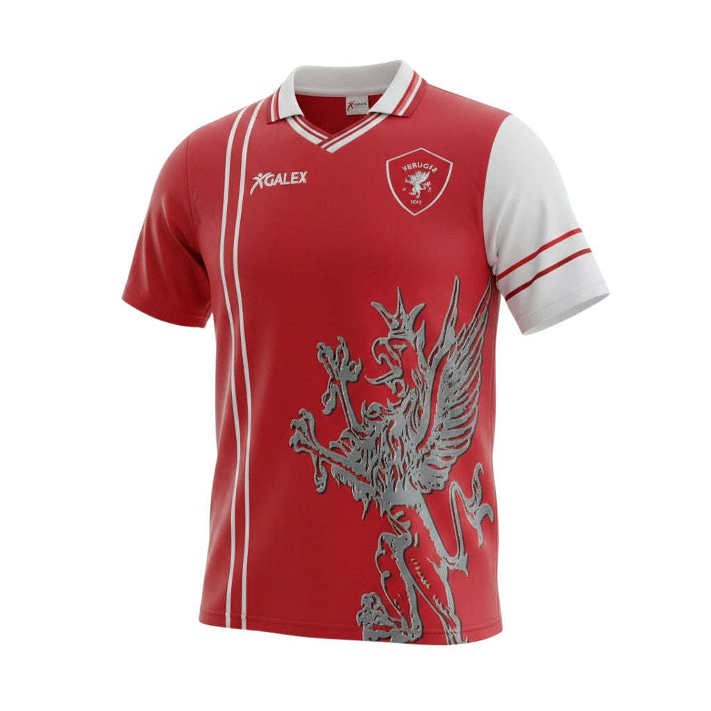 Camiseta retro de local Archive Football del Perugia 1998/99 en rojo y blanco con escudo bordado y diseño de grifo