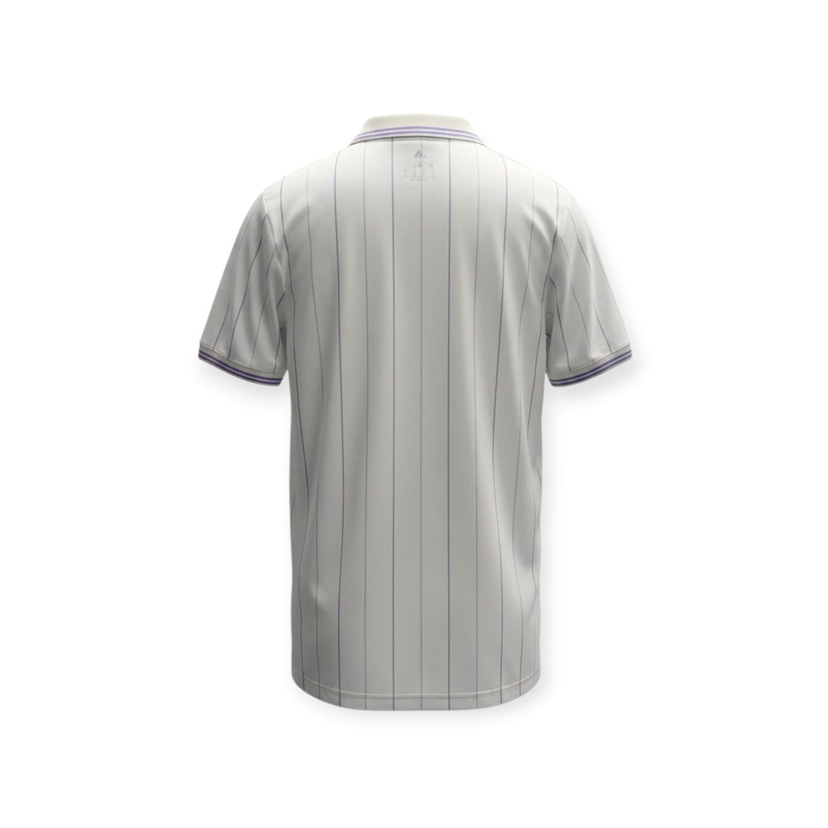 Vista trasera de la camiseta retro del Real Madrid 2026/2027 de Archive Football en color blanco con rayas finas