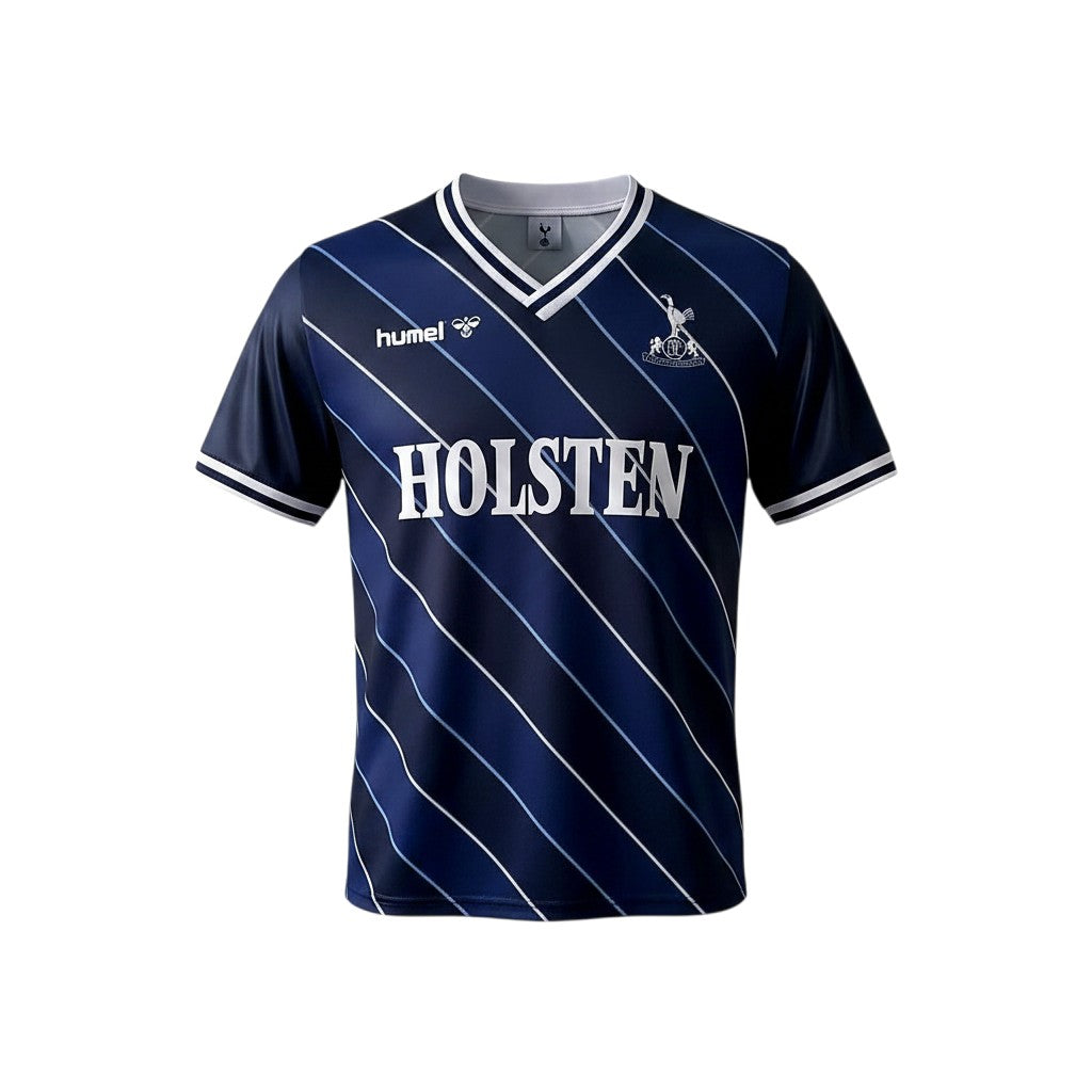 Camiseta retro Archive Football del Tottenham Hotspur 1986/88, azul marino con rayas diagonales y logo bordado.