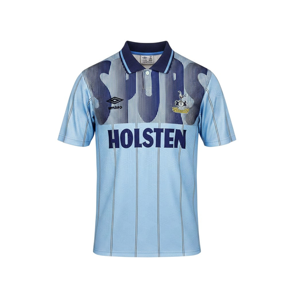 Camiseta retro Archive Football del Tottenham Hotspur 1991/94, azul claro con rayas, cuello polo y logo bordado.