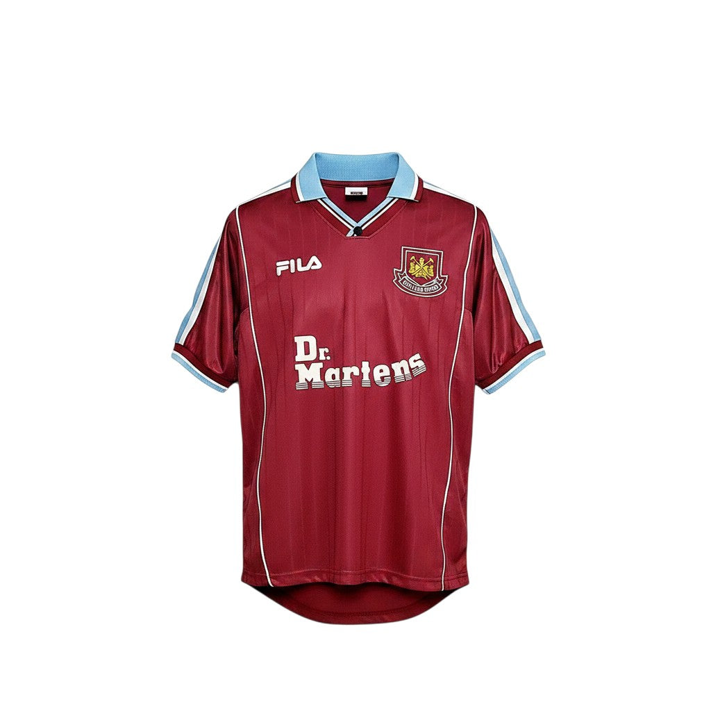 Camiseta retro de local West Ham United 1999-2001 de Archive Football en color granate con detalles en azul claro