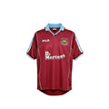Camiseta retro de local West Ham United 1999-2001 de Archive Football en color granate con detalles en azul claro
