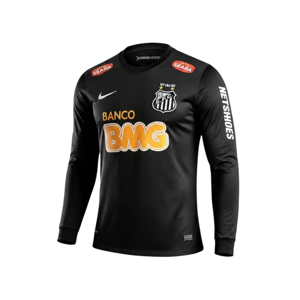 Camiseta de manga larga Archive Football Santos 2012/13 negra con escudo bordado y logotipos de patrocinadores