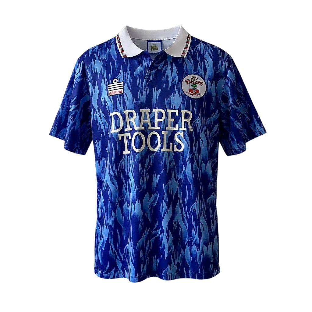 Camiseta retro de visitante del Southampton 1991/93 de Archive Football en azul con estampado abstracto y cuello polo