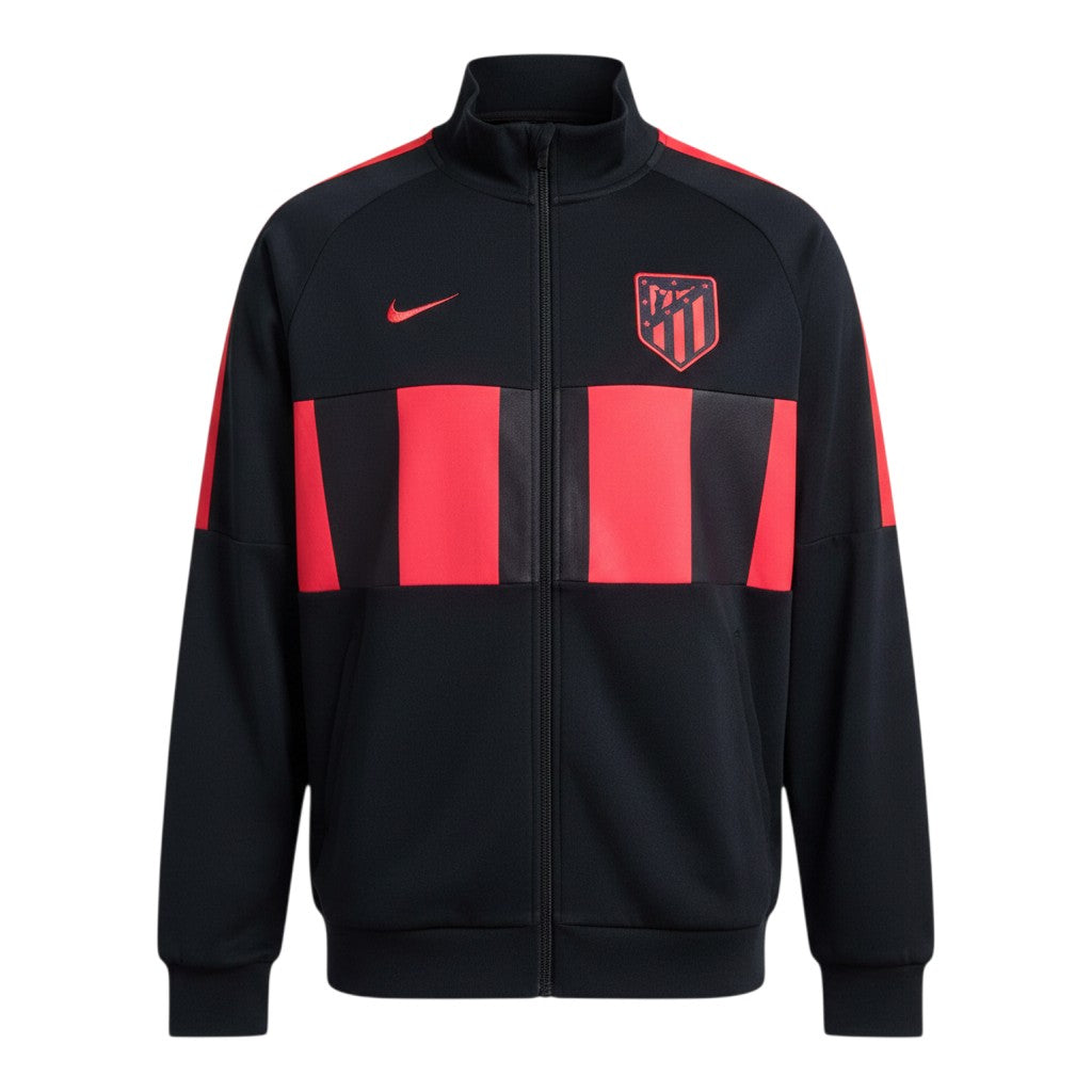 Chaqueta retro Archive Football del Atletico Madrid 1996 en negro y rojo con escudo bordado y cremallera frontal