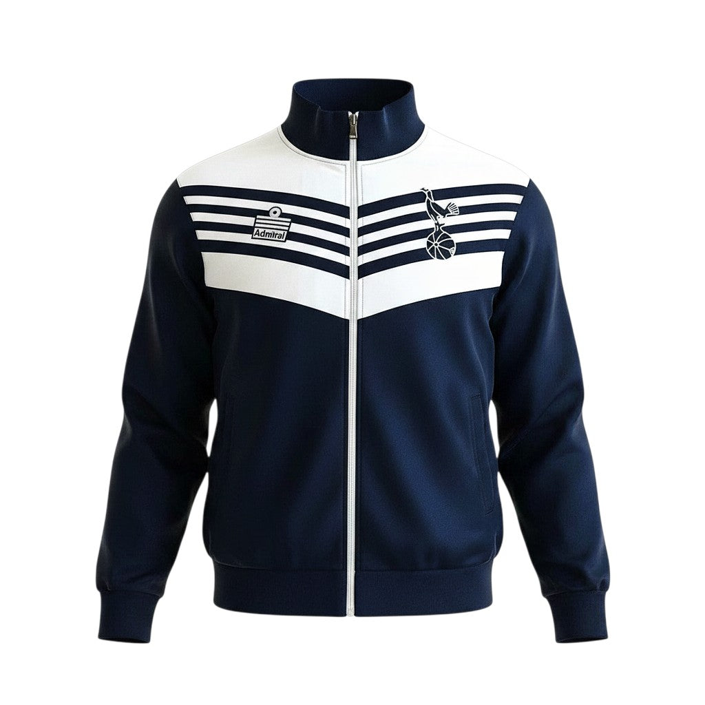 Chaqueta retro Archive Football del Tottenham Hotspur 1978 en azul marino y blanco con cremallera y escudo bordado.