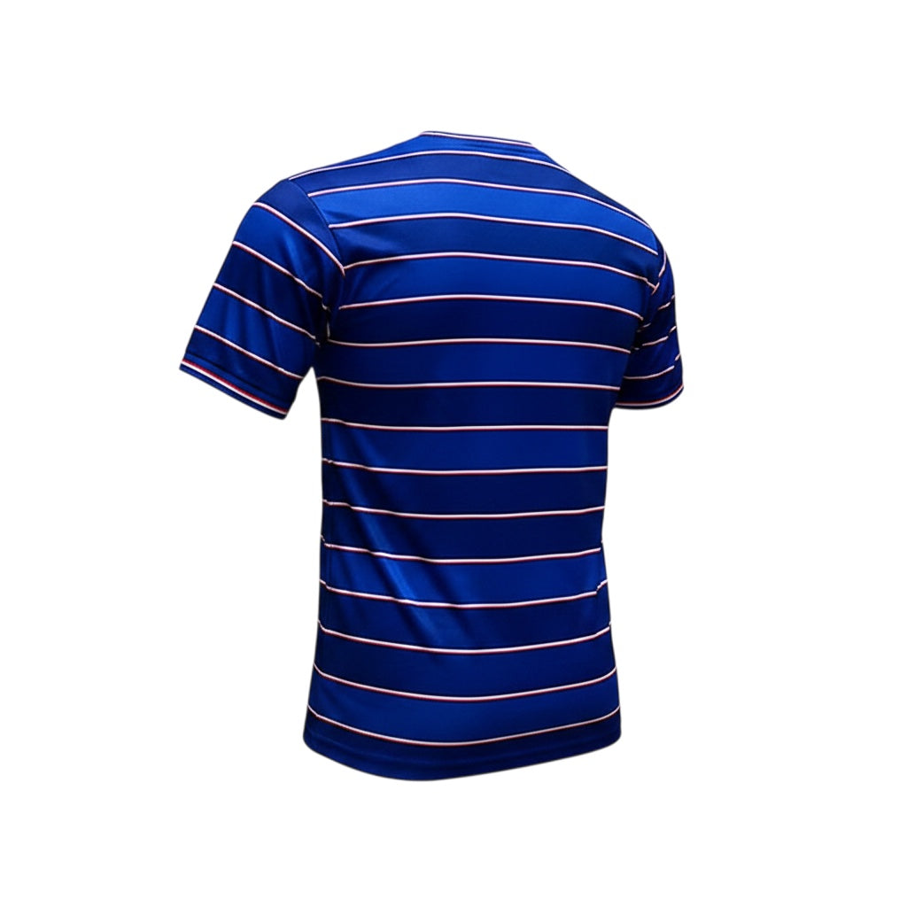 Archive Football Chelsea 1983/85 retro home jersey in blue with horizontal white and red stripes, back view