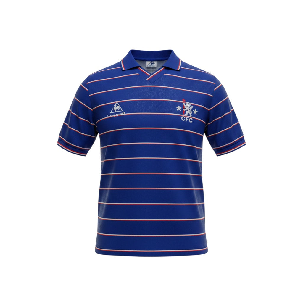Archive Football Chelsea 1983/85 retro home jersey in blue with white and red horizontal stripes and embroidered crest