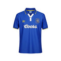Archive Football Chelsea 1995-97 retro home jersey in blue with white collar, embroidered crest, and Coors sponsor.