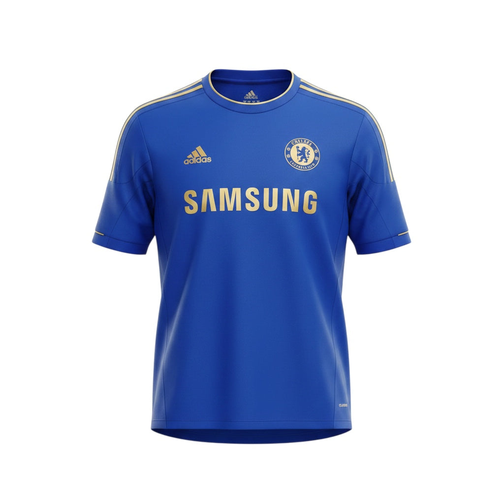 Archive Football Chelsea 2012/13 home retro jersey in blue with gold embroidered crest and sponsor logos.