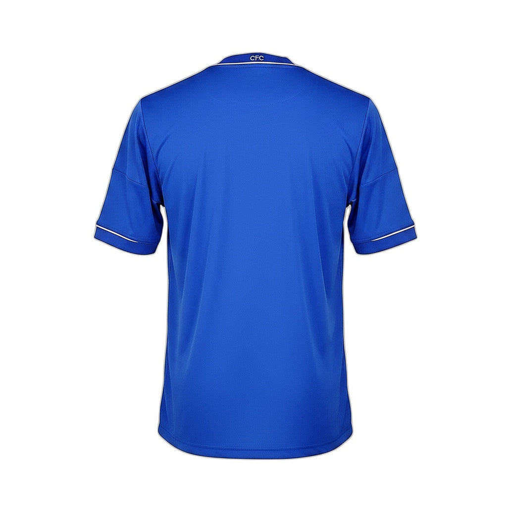 Back view of Archive Football Chelsea 2012/13 retro home jersey in royal blue with white trim and CFC collar detail.