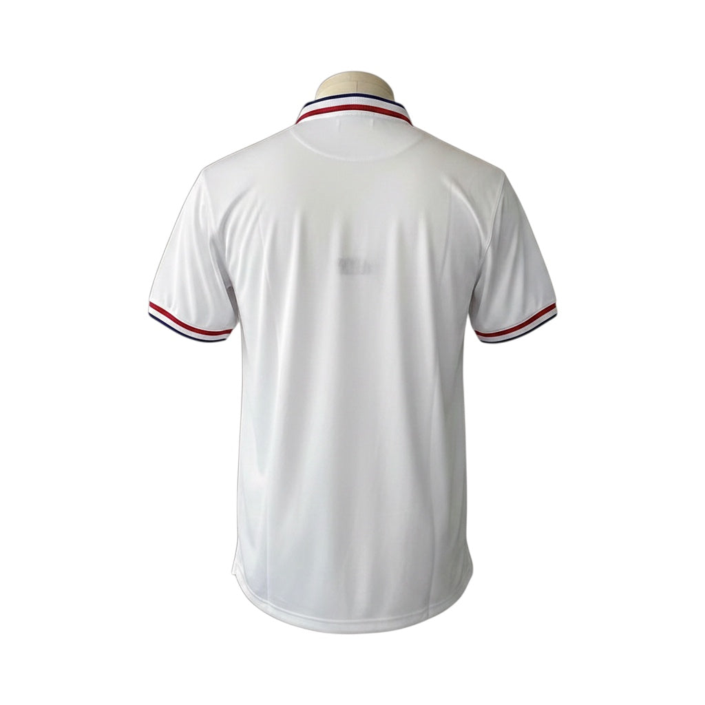 Back view of Archive Football Chelsea 1981/84 away retro jersey in white with red and blue striped collar and cuffs