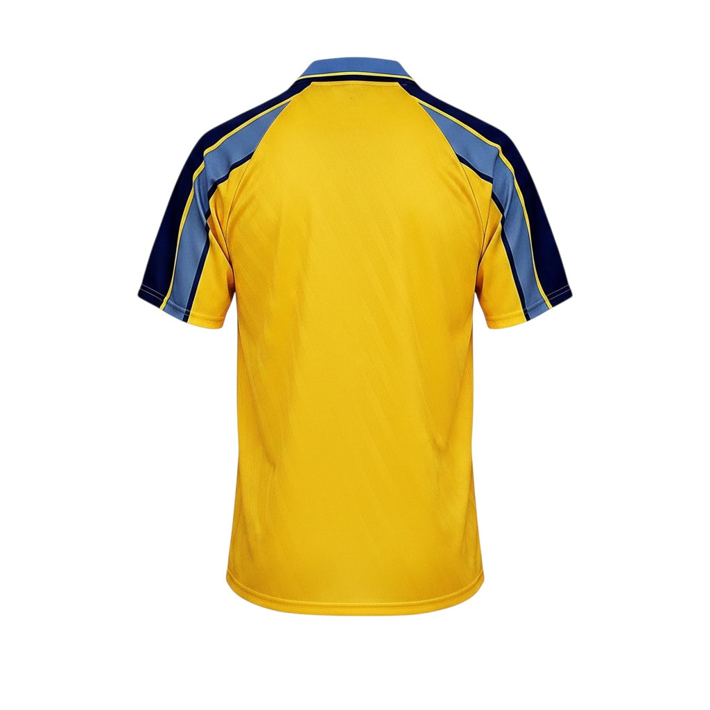 Archive Football Chelsea 1996/97 retro away jersey in yellow with blue shoulder and sleeve detailing, back view