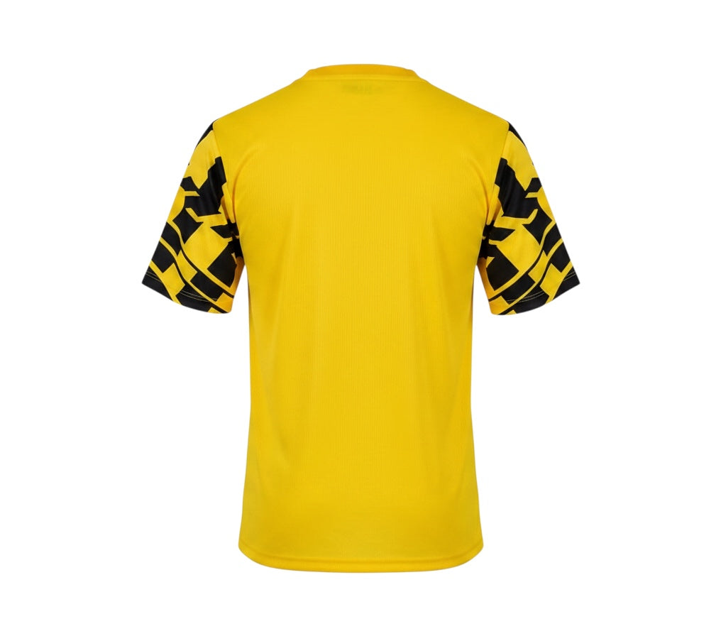 Archive Football Chelsea 2026/2027 special edition yellow soccer jersey with black patterned sleeves, back view.