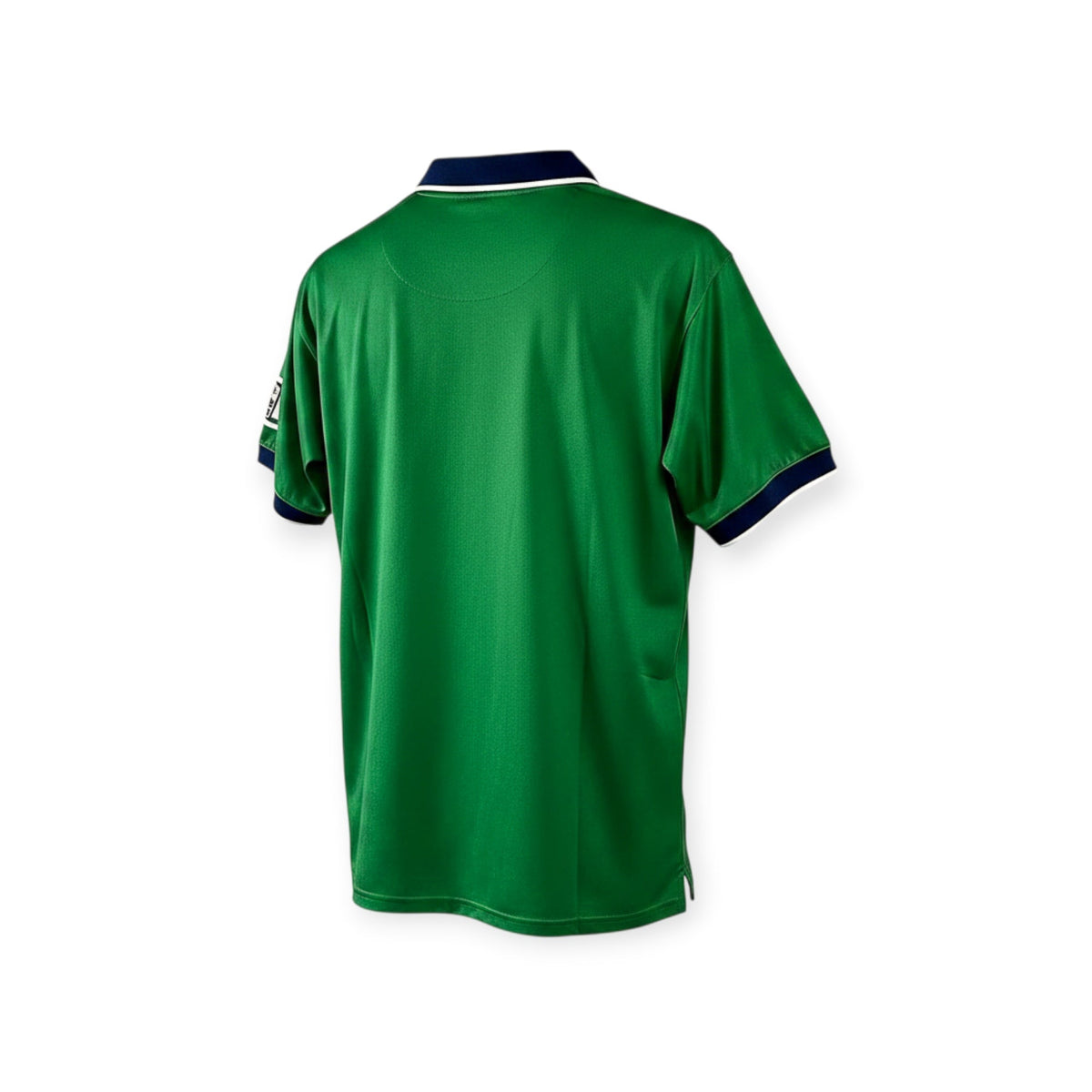 Back view of Archive Football Chicago Fire 1998 away retro jersey in green polyester with navy and white collar trim.