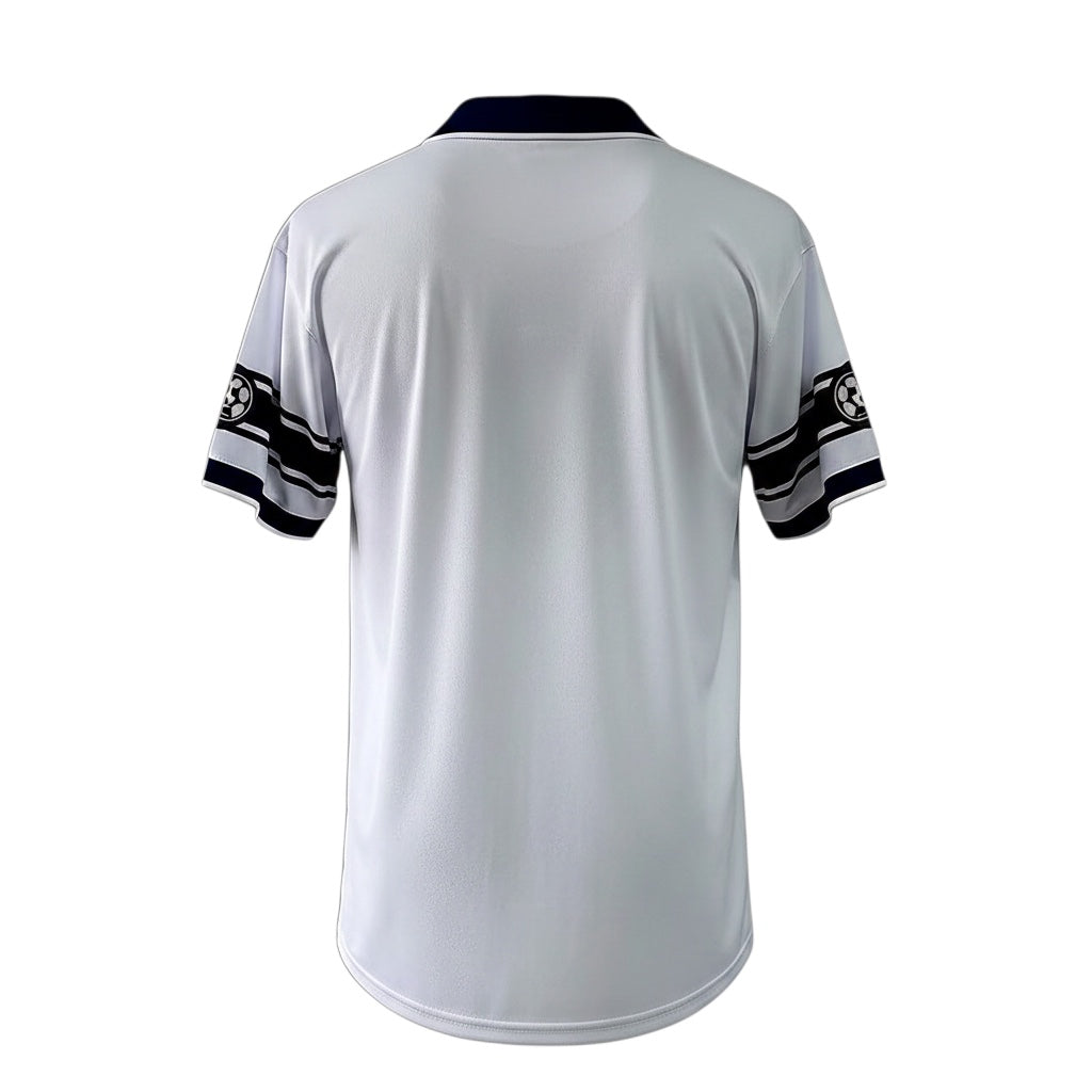Back view of the Archive Football Chicago Fire 1998 third retro jersey in white with navy blue sleeve trim.