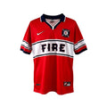 Archive Football Chicago Fire 1998 home retro soccer jersey in red with white chest stripe and navy blue collar
