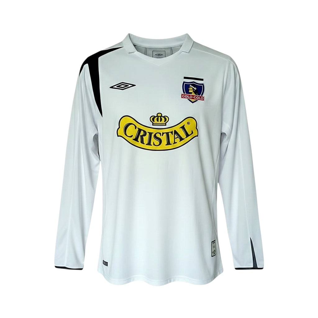 Archive Football Colo-Colo 2006 long-sleeve home jersey in white with embroidered crest and Cristal sponsor logo