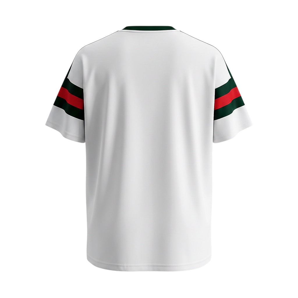 Archive Football Cork City 1988/89 retro home jersey, white with green and red sleeve stripes, back view.