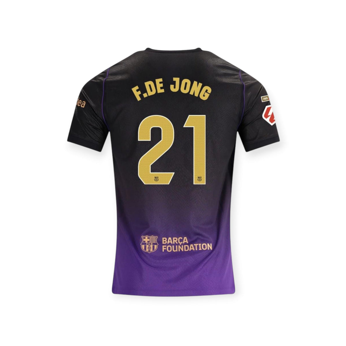 Archive Football De Jong FC Barcelona 2026/27 away jersey in black and purple with gold name and number 21 on back