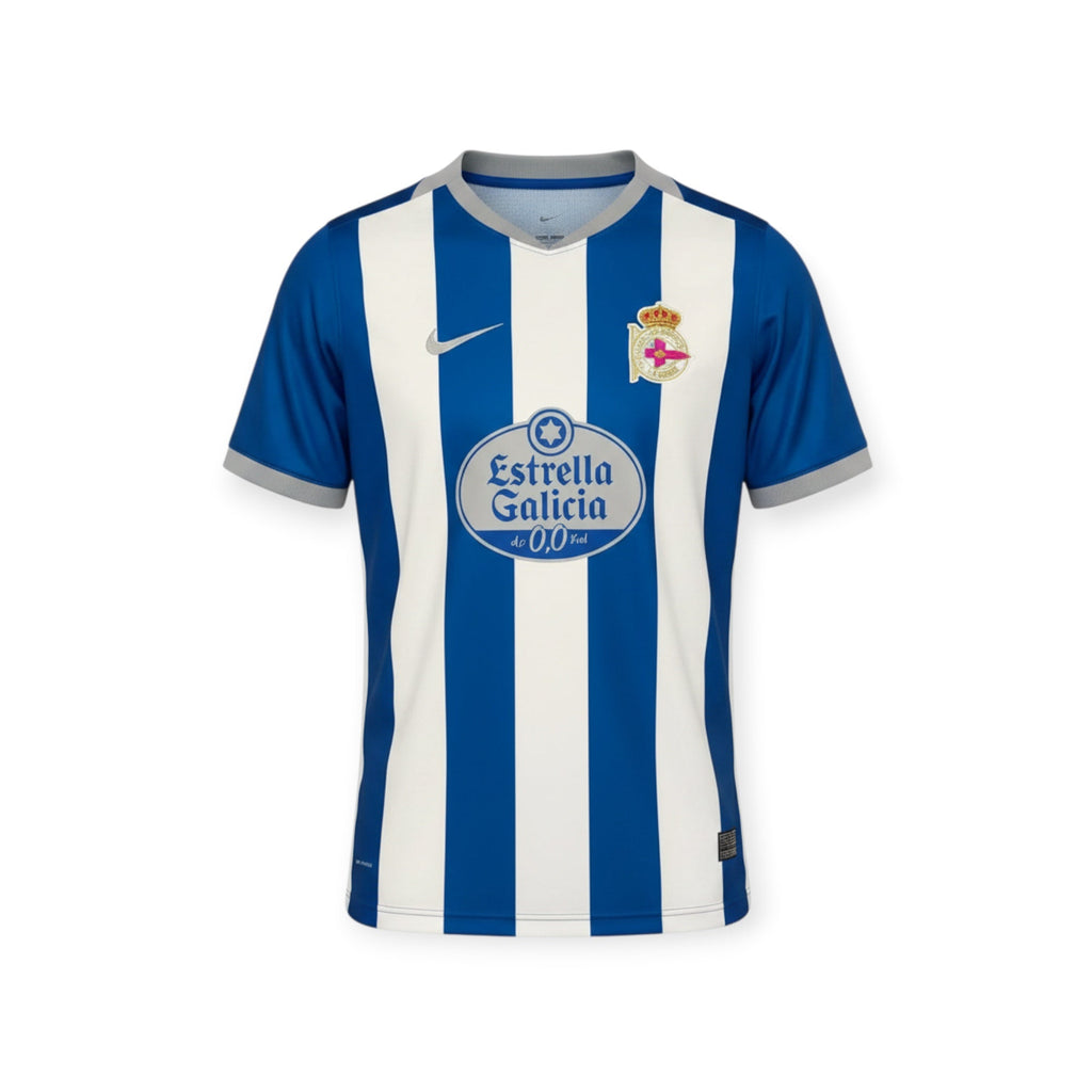 Archive Football Deportivo de La Coruña 2026/2027 home jersey with blue and white stripes and team emblem