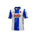 Archive Football Espanyol 1998 home retro jersey in blue and white stripes with embroidered crest and sponsor logo