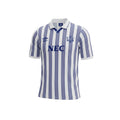 Archive Football Everton 1988/90 retro away jersey in white and blue stripes with embroidered crest and NEC logo