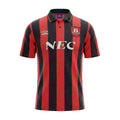 Archive Football Everton 1992/94 away retro jersey in black and red stripes with a classic collar and NEC sponsor logo
