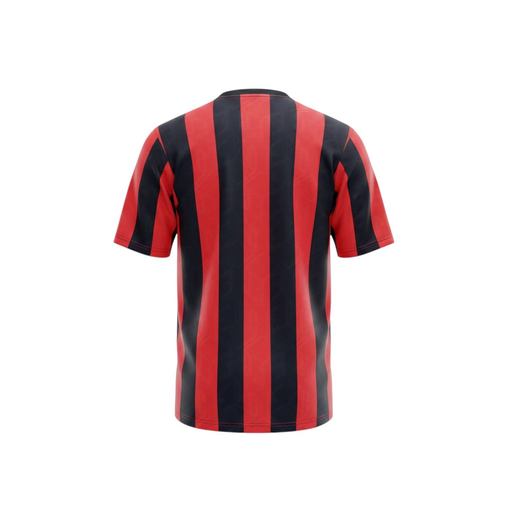 Archive Football Everton 1992/94 retro away jersey back view featuring red and black vertical stripes