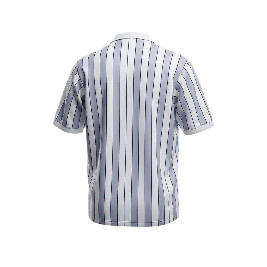 Archive Football Everton 1988/90 away retro jersey featuring a white and grey vertical striped pattern, back view.