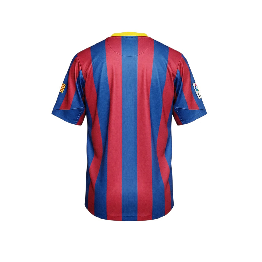Archive Football FC Barcelona 2005/06 home retro jersey, back view featuring classic blue and red vertical stripes.