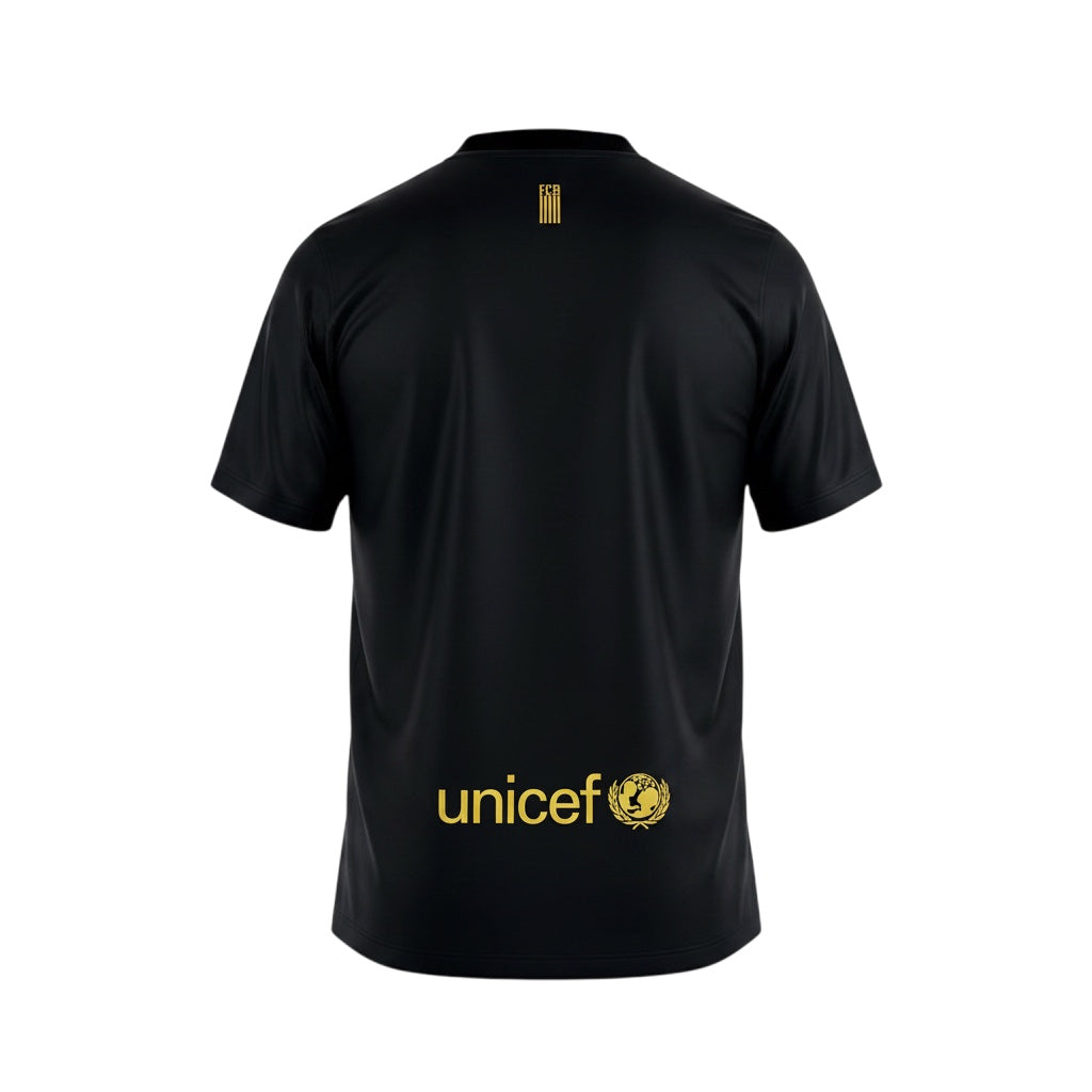 Archive Football FC Barcelona 2011/12 retro third jersey in black with gold Unicef logo on the back