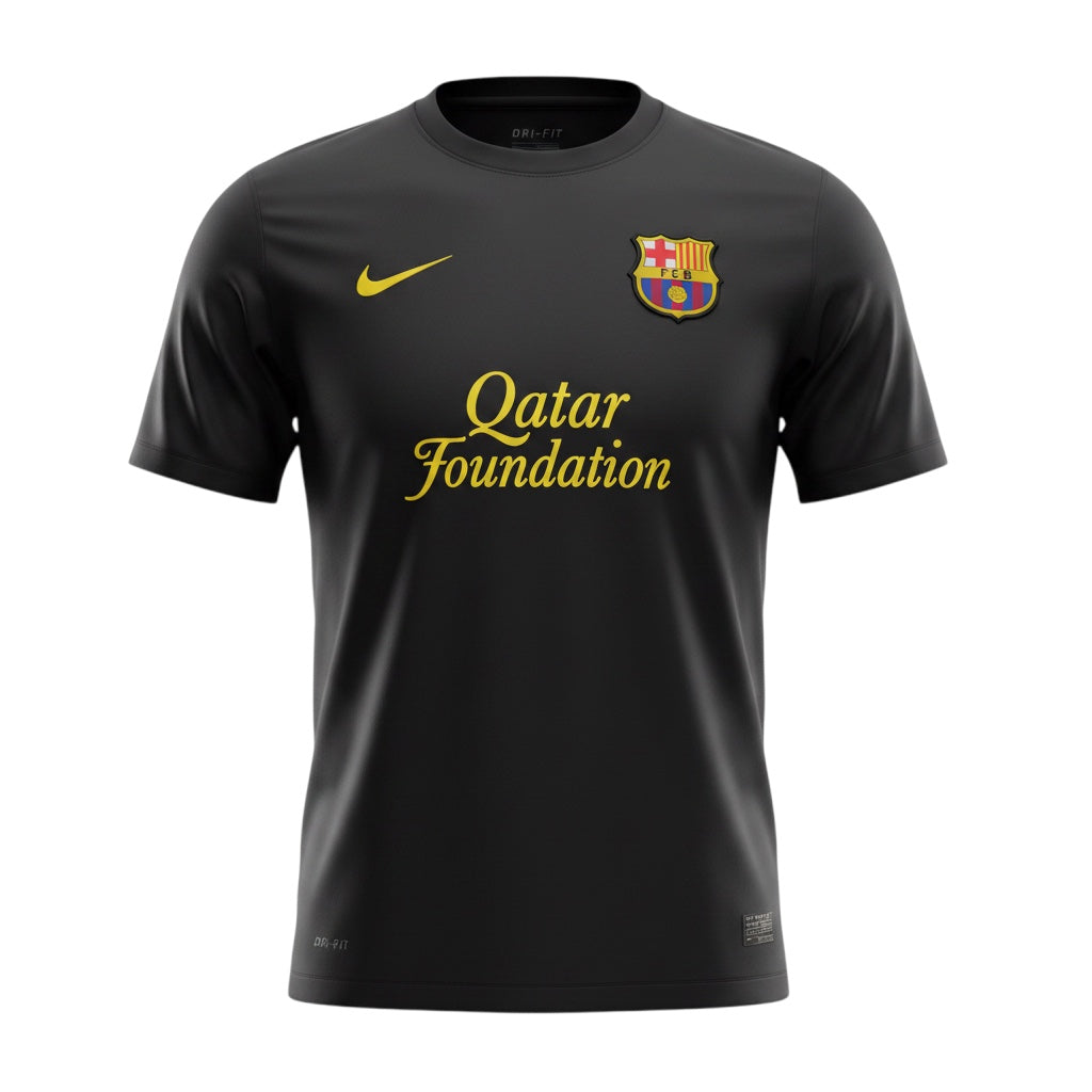 Archive Football FC Barcelona 2011/12 black third retro jersey with yellow sponsor logo and embroidered club crest