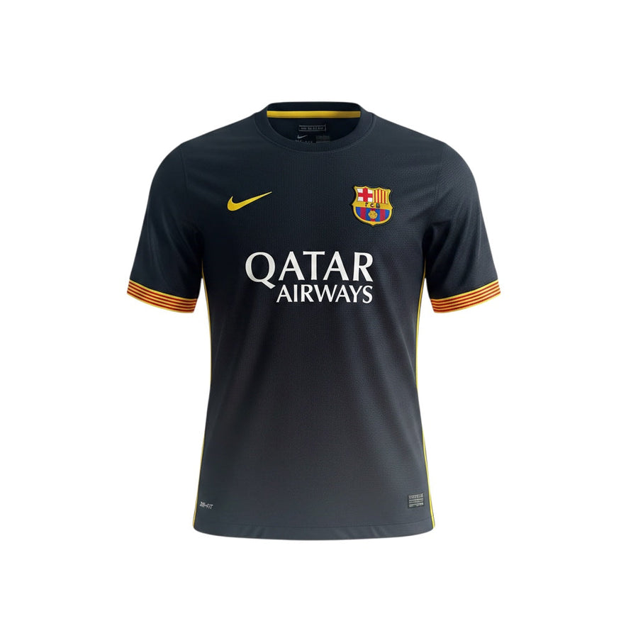 Archive Football FC Barcelona 2013/14 home retro jersey in dark grey with yellow accents and embroidered club crest.