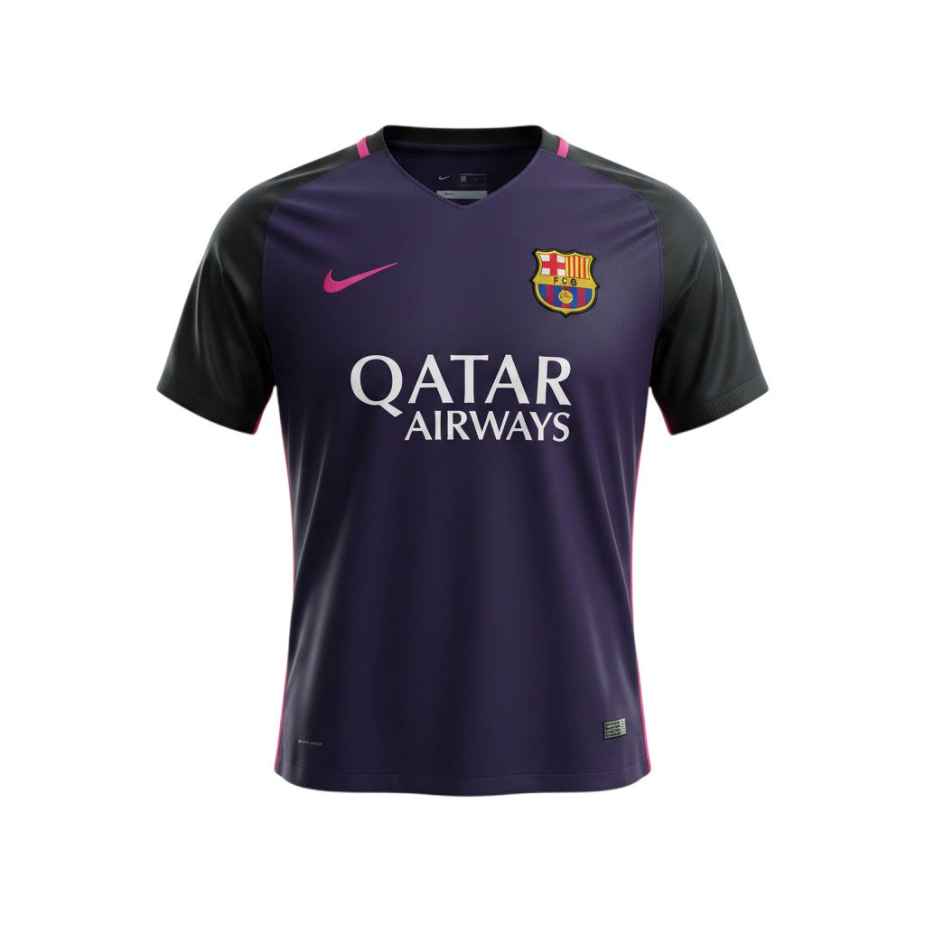 Archive Football FC Barcelona 2016/17 home jersey in purple and black with embroidered crest and sponsor logos.
