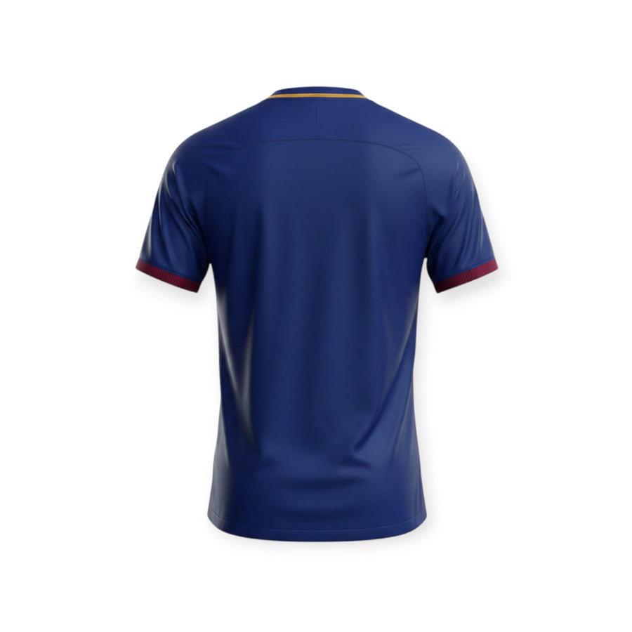 Archive Football FC Barcelona 2017/18 retro home jersey back view in blue with maroon sleeve trim