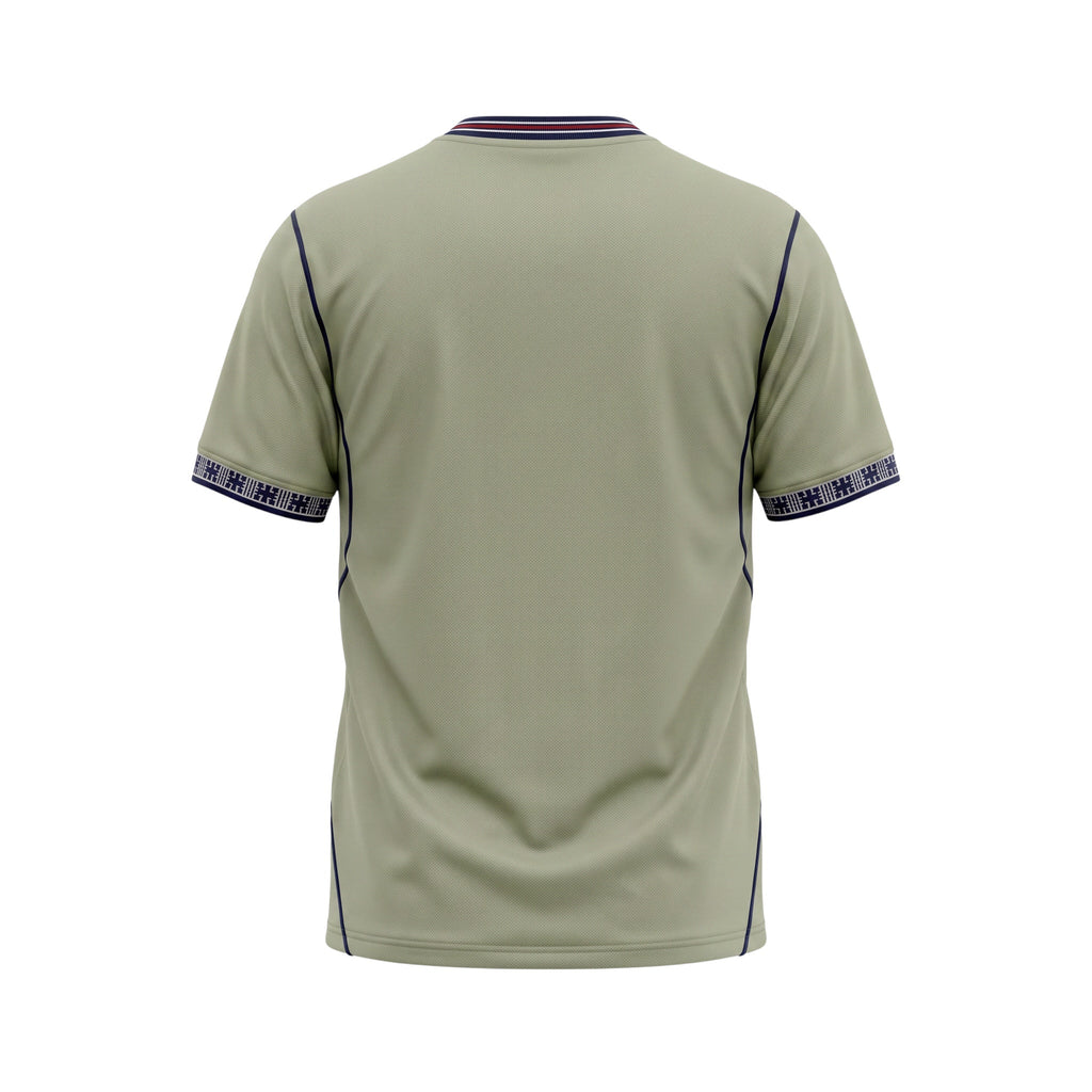 Archive Football FC Barcelona 2026/2027 special edition jersey in sage green with patterned sleeve cuffs, back view.