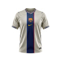 Archive Football FC Barcelona 2026/2027 special edition jersey in beige with blue and red central stripe details.