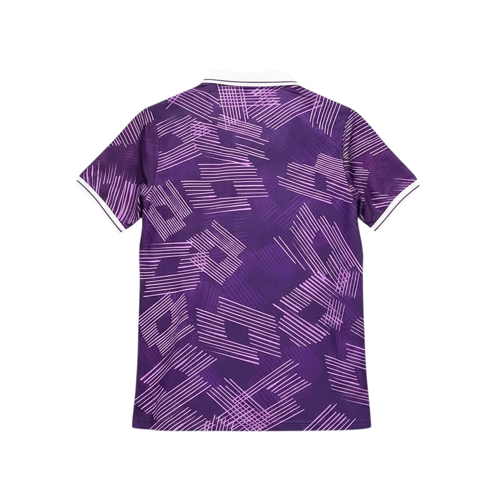 Archive Football Fiorentina 1991/92 retro home jersey in purple with white collar and geometric pattern back view