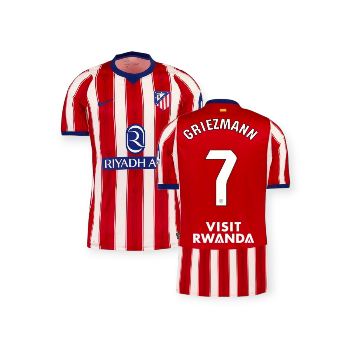 Archive Football Griezmann Atletico de Madrid 2026/27 home jersey with red and white stripes and player details.
