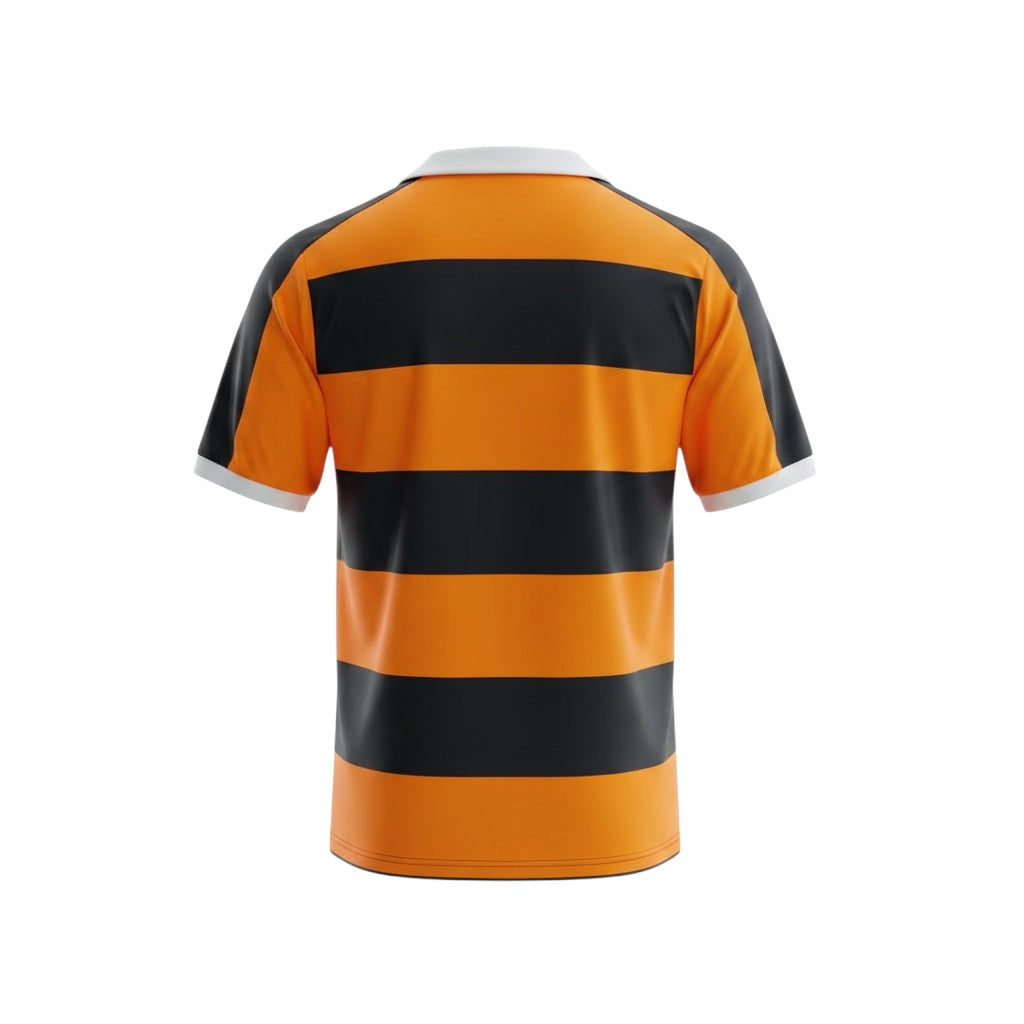 Back view of the Archive Football Hull City 2026/2027 home jersey featuring orange and black horizontal stripes.